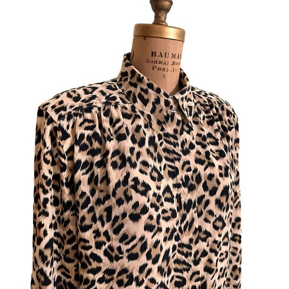 Vintage 80s Alfred Dunner Leopard Print Silky Long sleeve Shirt Blouse Size 16 - Picture 4 of 12